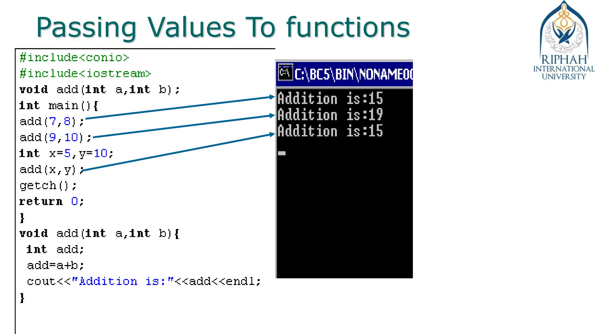 Passing Values To functions
 