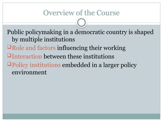 Public Policy Processes and Institutions | PPTX
