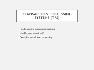 Information System Business Examples Management Information System (MIS) Types of Information Systems in ...
