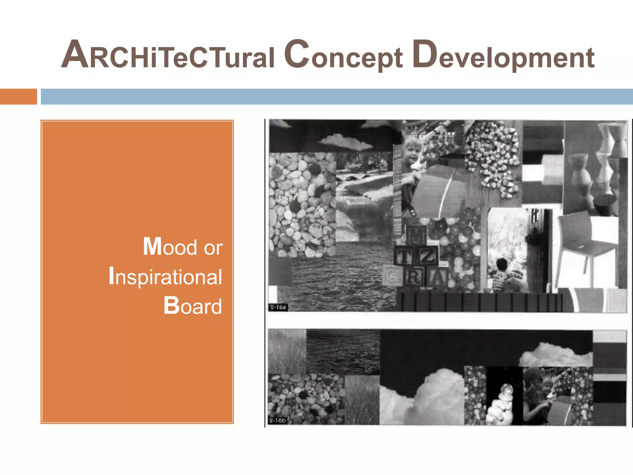 ARCHiTeCTural Concept Development
Mood or
Inspirational
Board
 