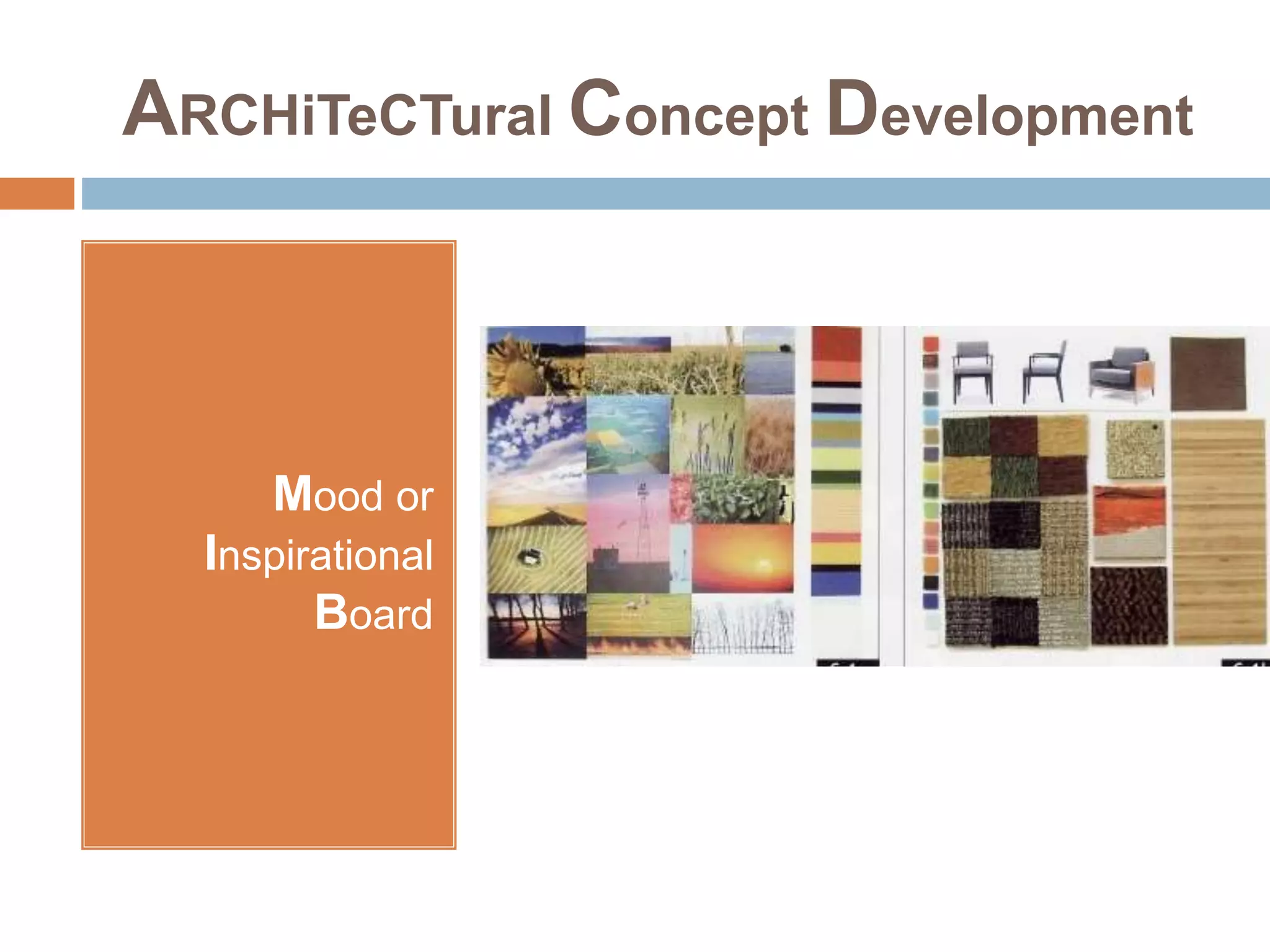 ARCHiTeCTural Concept Development
Mood or
Inspirational
Board
 
