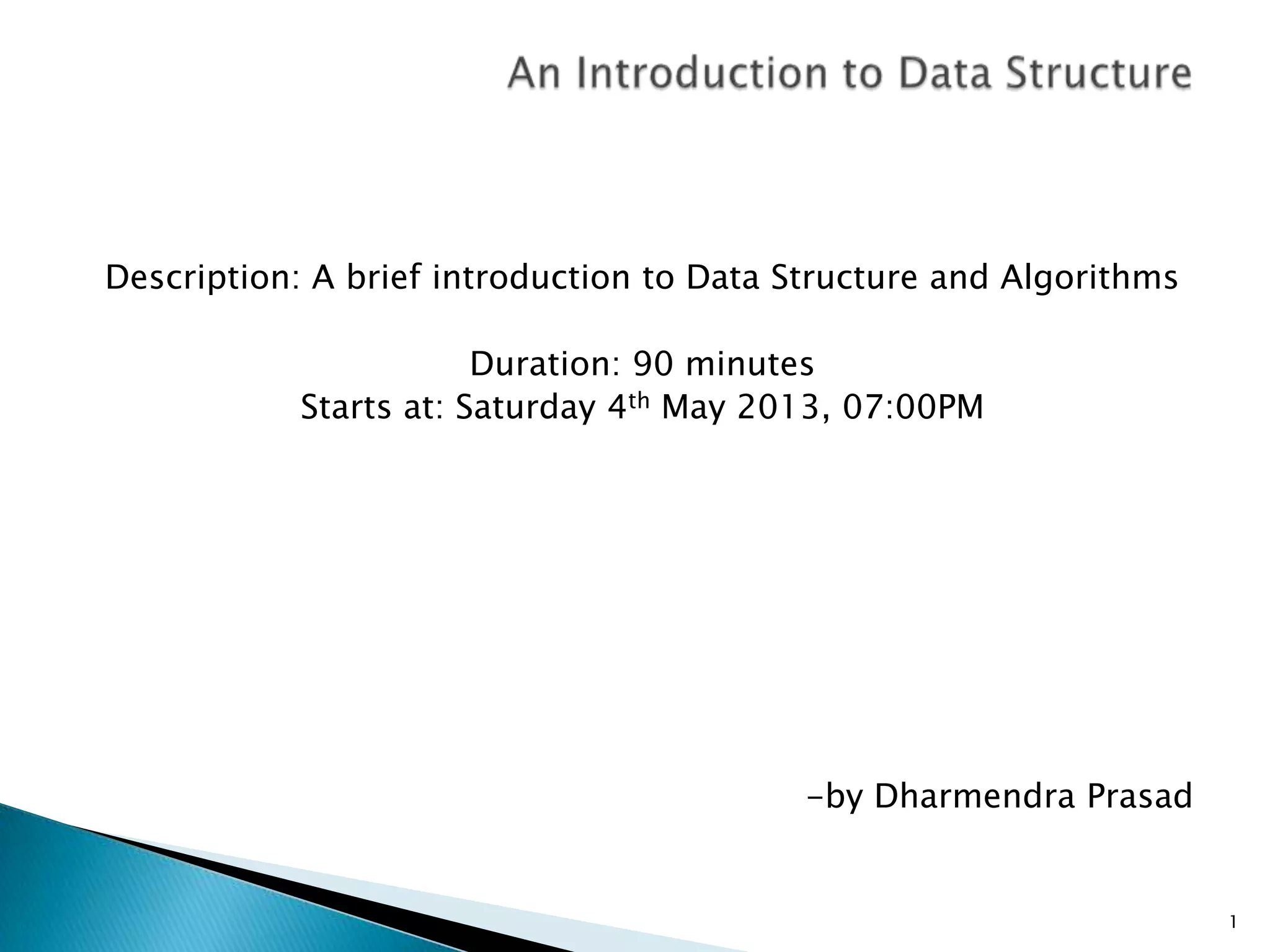Lecture 1 an introduction to data structure | PPT