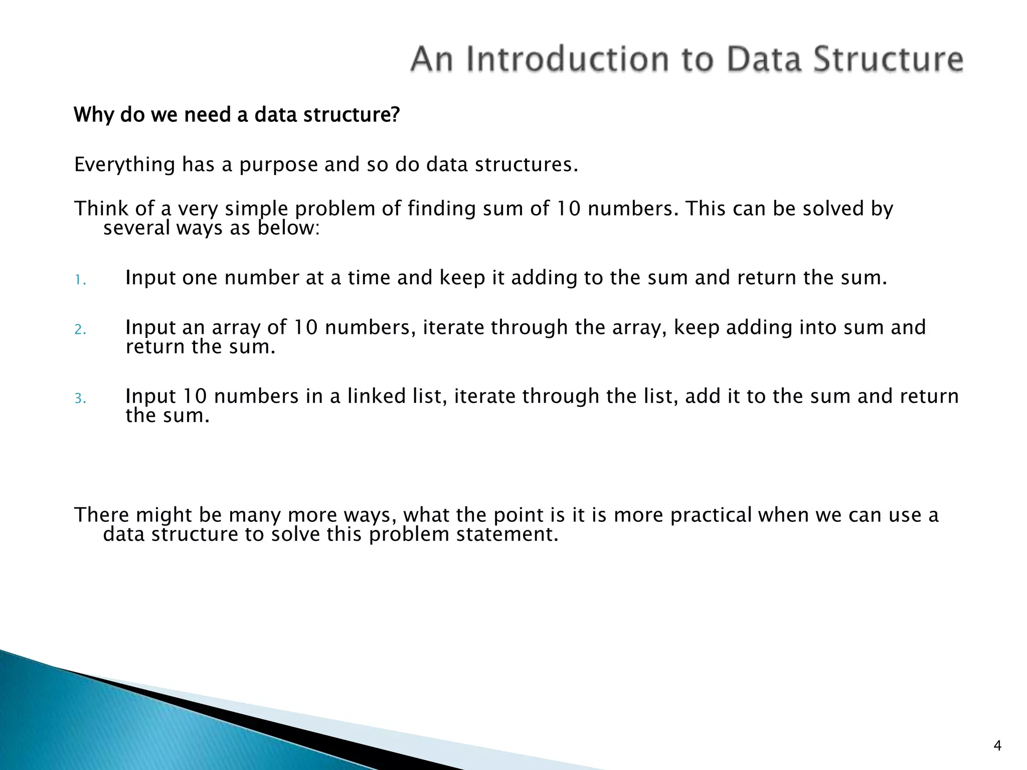 Lecture 1 an introduction to data structure | PPSX
