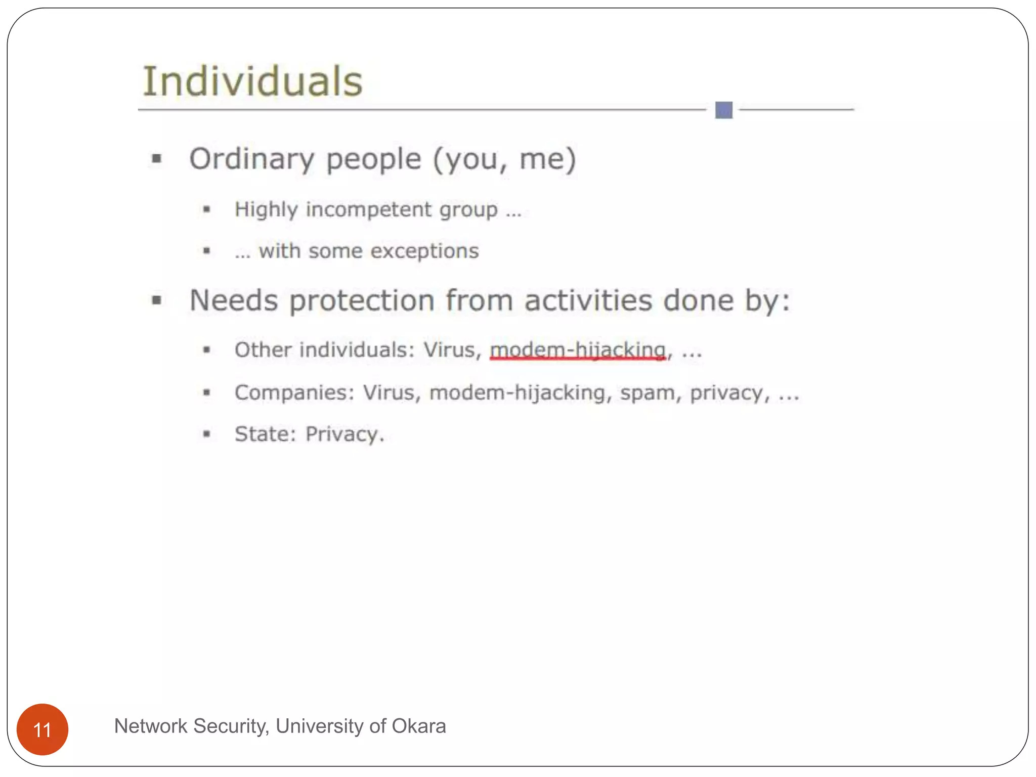 Network Security, University of Okara11
 