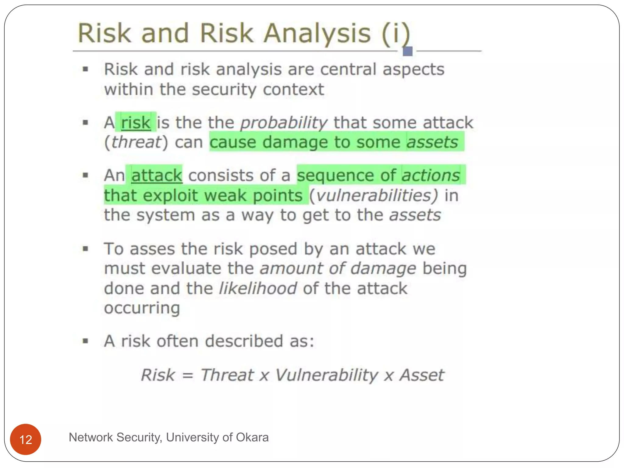 Network Security, University of Okara12
 