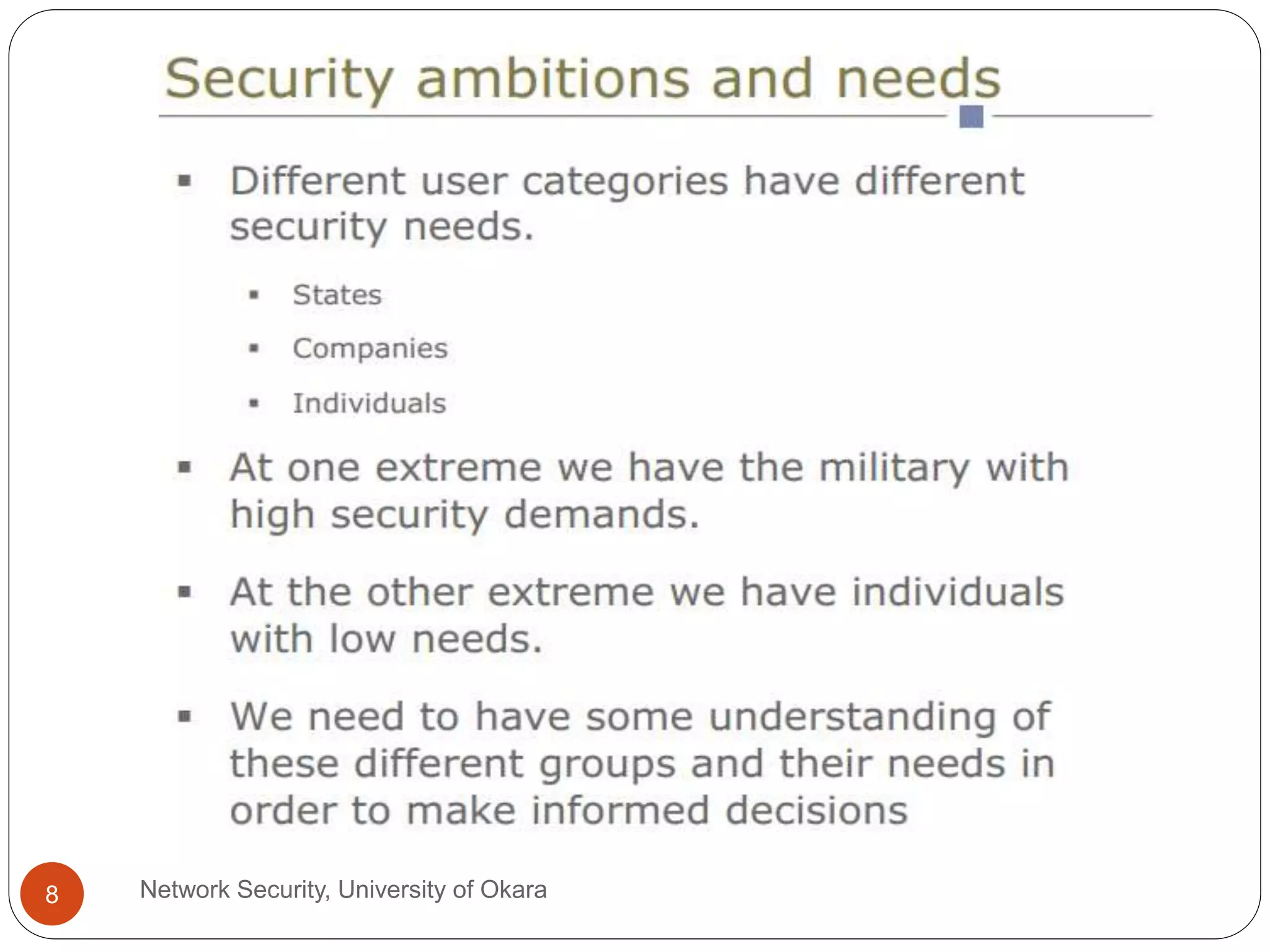Network Security, University of Okara8
 