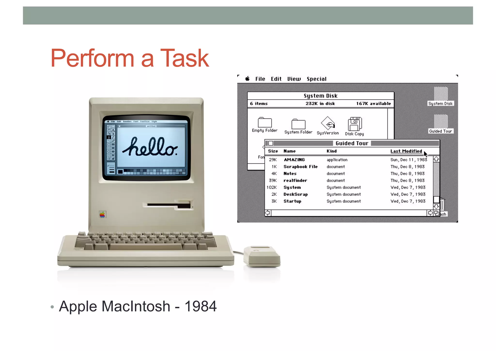 Perform a Task
• Apple MacIntosh - 1984
 
