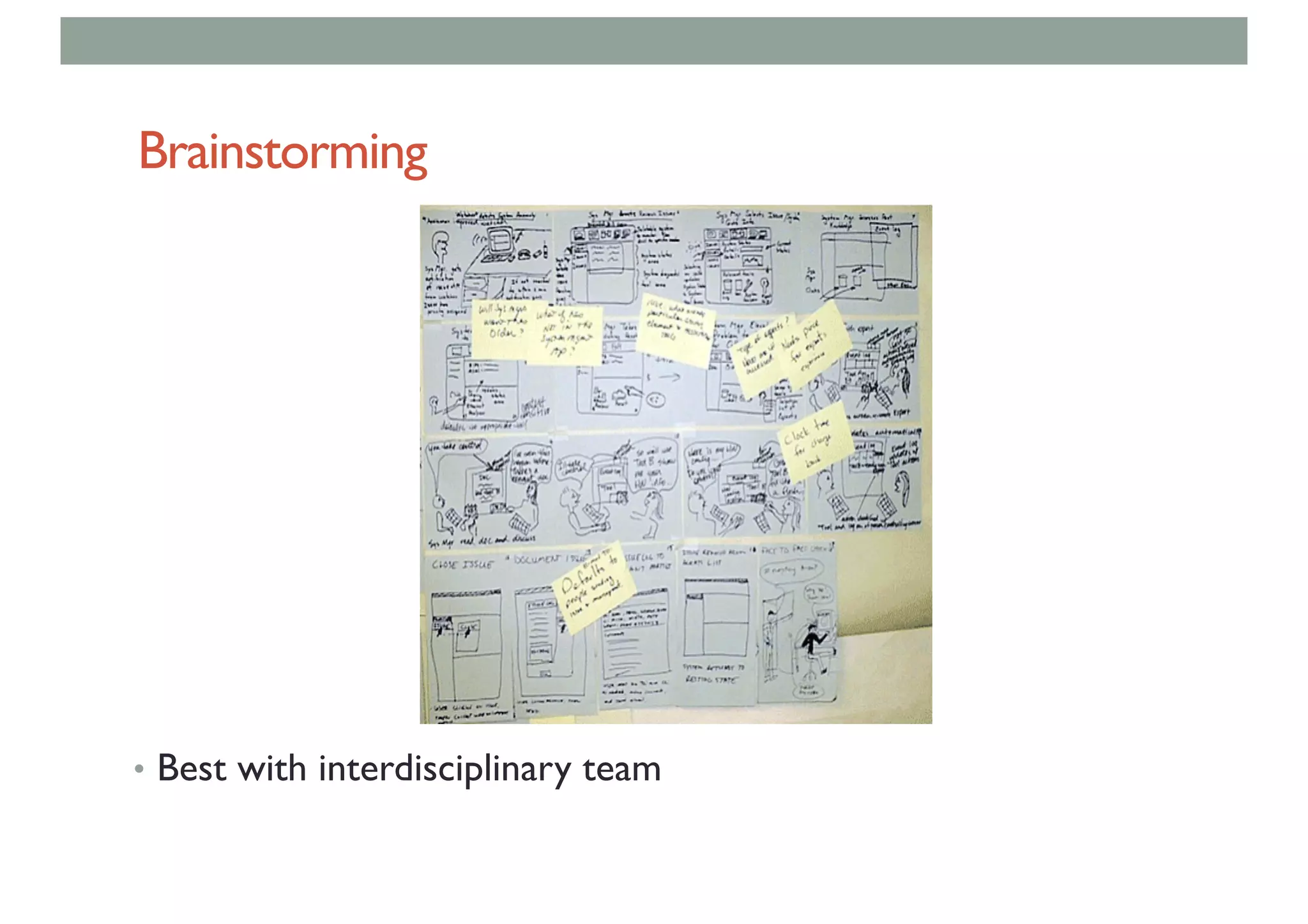 Brainstorming
• Best with interdisciplinary team
 