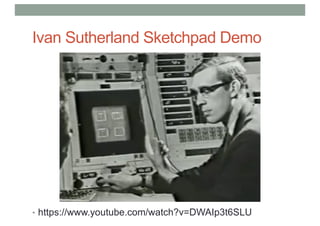 Ivan Sutherland Sketchpad Demo
• https://www.youtube.com/watch?v=DWAIp3t6SLU
 