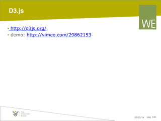 D3.js!
•  http://d3js.org/
•  demo: http://vimeo.com/29862153

20/02/14

pag. 100

 