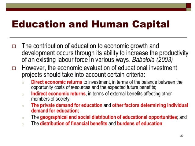 What Is The Opportunity Cost Of Investing In Human Capital? Lecture 1 investment in education
