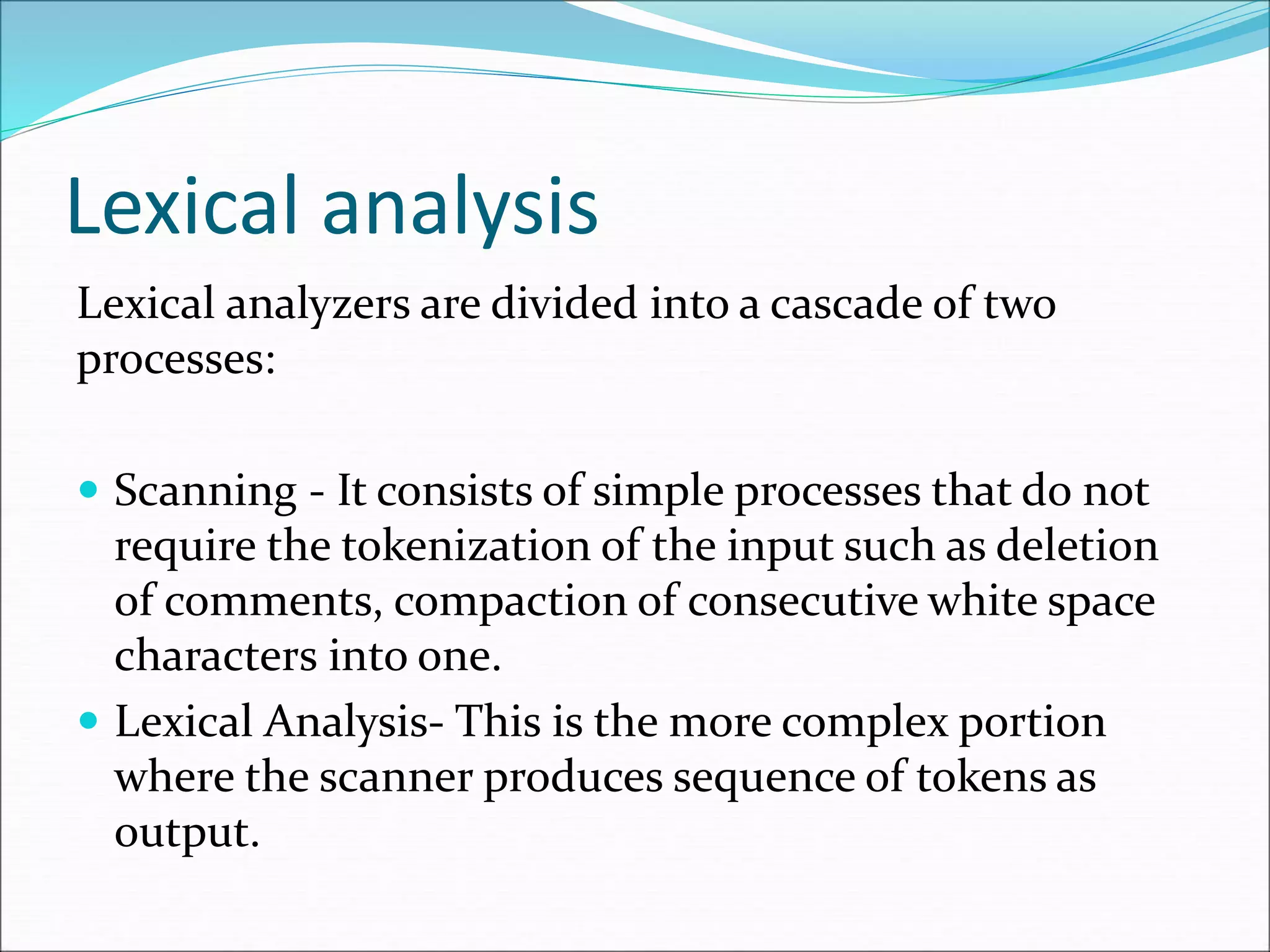 Lecture 1 - Lexical Analysis.ppt | Programming Languages | Computing