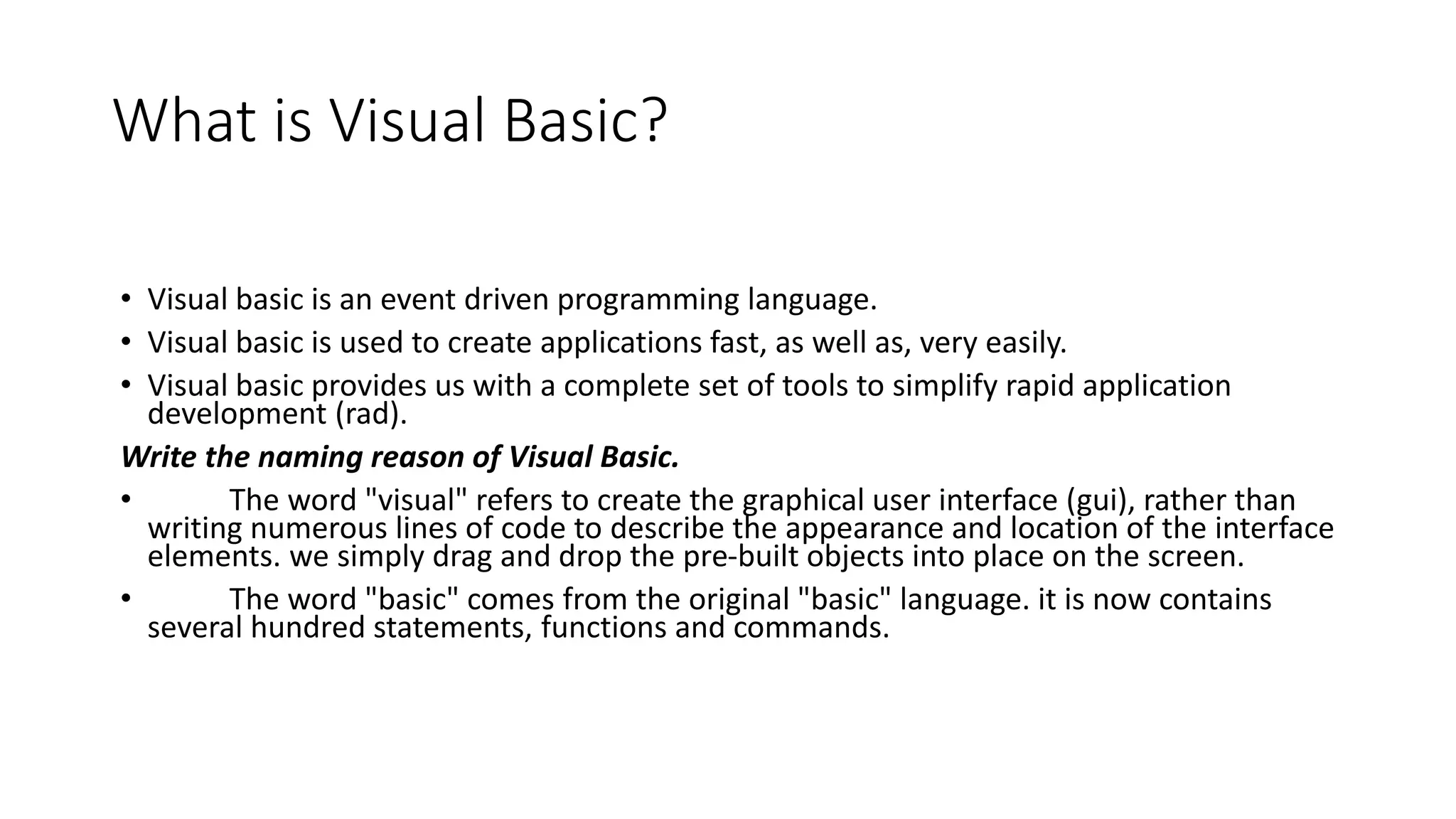 Introduction to Visual Basic 6.0 | PPT