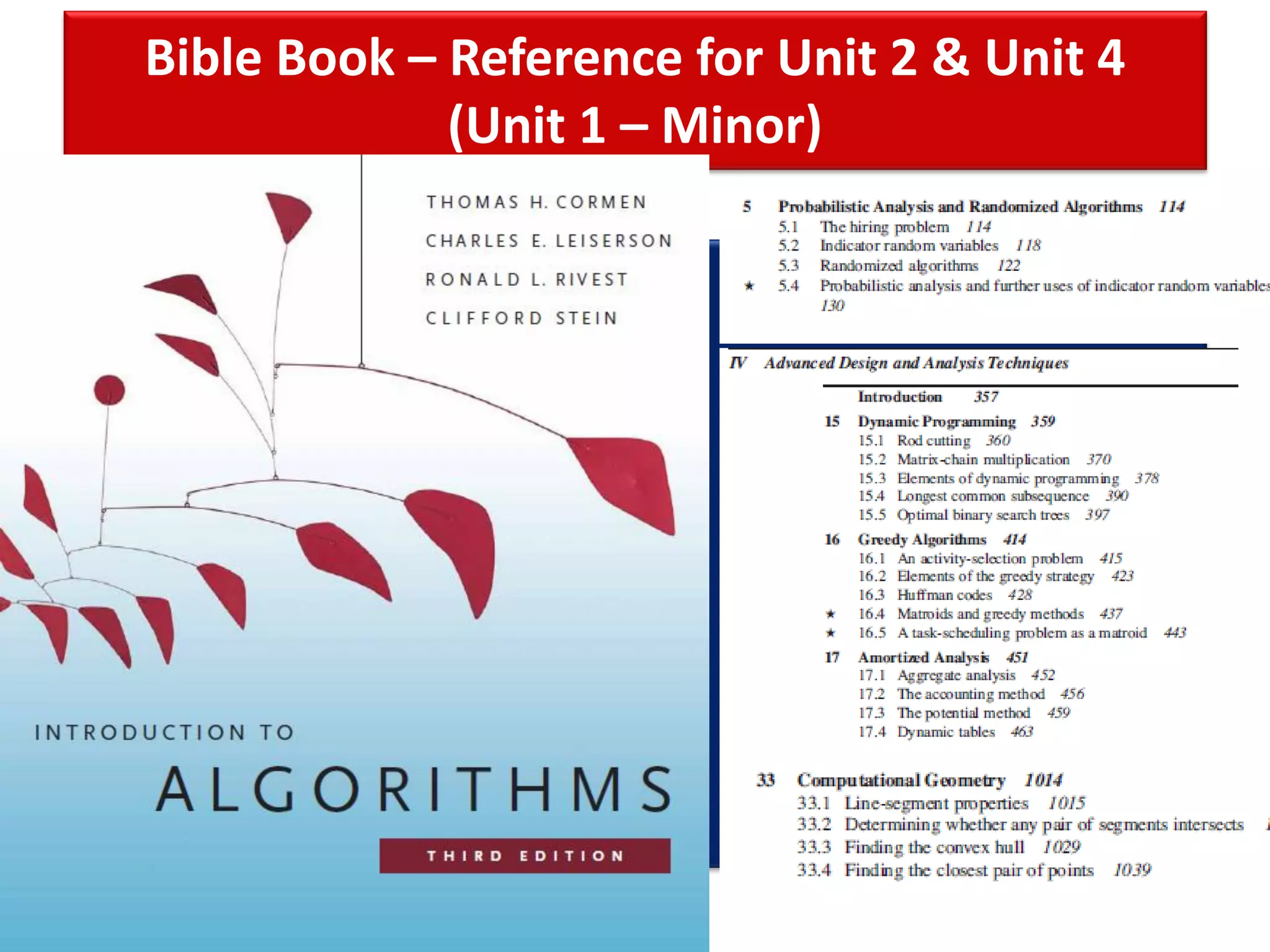 Bible Book – Reference for Unit 2 & Unit 4
(Unit 1 – Minor)
 