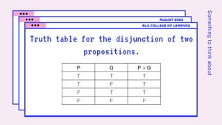 Truth table for the disjunction of two
propositions.
august 2020
mlg college of learning
Somethingtothinkabout
 