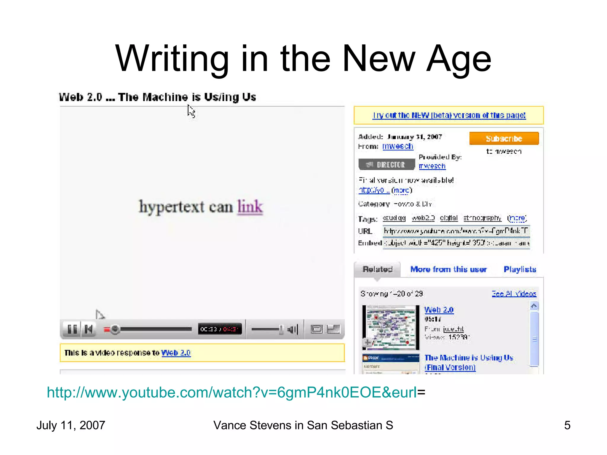 Writing in the New Age http://www.youtube.com/watch?v=6gmP4nk0EOE&eurl =  