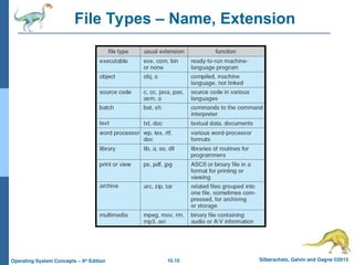 10.10 Silberschatz, Galvin and Gagne ©2013
Operating System Concepts – 9th
Edition
File Types – Name, Extension
 