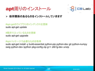 38
第1章のまとめ
巷で噂のディープラーニングって何？
単なる全結合、多層のNNの欠点を克服した凄いニューラルネットワークで
行う機械学習のこと。
教師なし学習って本当？
あくまで初期パラメータをいい感じにする一つの手段。何か実現したければ
教師ありデータはいる。（強化学習は除く）
どんな分野で使えるの？
工夫さえすればどんな分野でも。
どこが凄いの？
パラメータが多くてもしっかり学習して、汎用性が非常に高いモデルをなぜ
か構築してしまうところ。
2017/9/19
C8Lab Copyright 2014 C8Lab Inc. All rights reserved
 