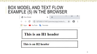 BOX MODEL AND TEXT FLOW
EXAMPLE (5) IN THE BROWSER
20
 