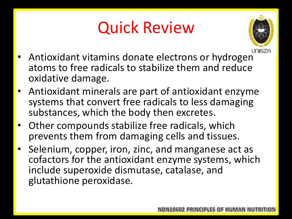 Lecture 10 nutrients involved in antioxidant function