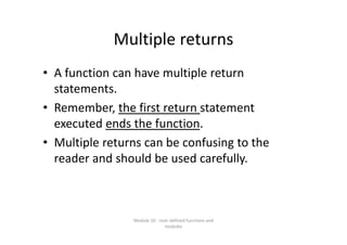 Lecture 10 user defined functions and modules | PDF