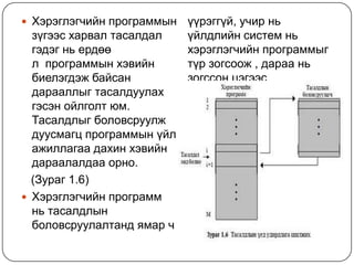 Хэрэглэгчийнпрограммынзүгээсхарвалтасалдалгэдэгньердөө л  программынхэвийнбиелэгдэжбайсандарааллыгтасалдуулахгэсэнойлголтюм. Тасалдлыгболовсруулждуусмагцпрограммынүйлажиллагаадахинхэвийндараалалдааорно.  (Зураг 1.6)Хэрэглэгчийнпрограммньтасалдлынболовсруулалтандямар ч үүрэггүй, учирньүйлдлийнсистемньхэрэглэгчийнпрограммыгтүрзогсоож , дарааньзогссонцэгээсүргэлжлүүлэнажиллуулдаг