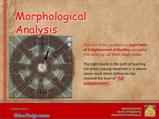 The root of this symbol is in Eight Paths
of Enlightenment of Buddha corrupted
into what we call Black Magic today.
The eight levels in the path of learning
are what a young neophyte in a satanic
coven must attain before he has
reached the level of “full
enlightenment”.
.
Zaqaziq University
Faculty of Engineering
Department of Architecture
Morphological
Analysis
 