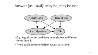 Answer (as usual): May be, may be not.
• E.g., Algorithm A could have been shown at different
times than B.
• There could be other hidden causal variations.
30
 