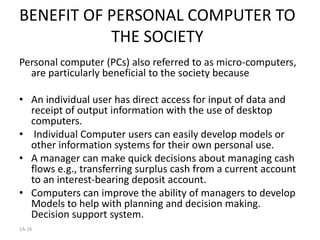Computer System Benefit INTRODUCTION TO COMPUTING | PPTX