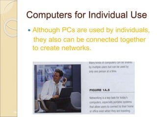 Computers for Individual Use
 Although PCs are used by individuals,
they also can be connected together
to create networks.
1A-10
 