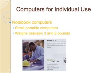 Computers for Individual Use
 Notebook computers
◦ Small portable computers
◦ Weighs between 3 and 8 pounds
1A-13
 
