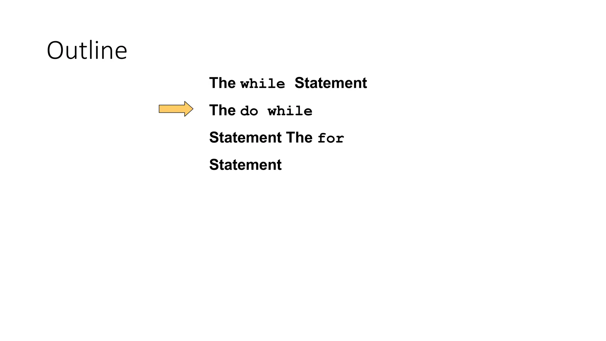 Outline
The while Statement
The do while
Statement The for
Statement
 