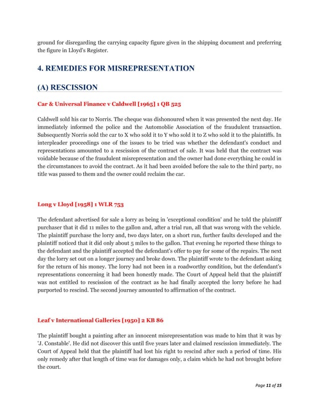Lecture 11 misrepresentation - cases | DOCX | Real Estate Renting and ...