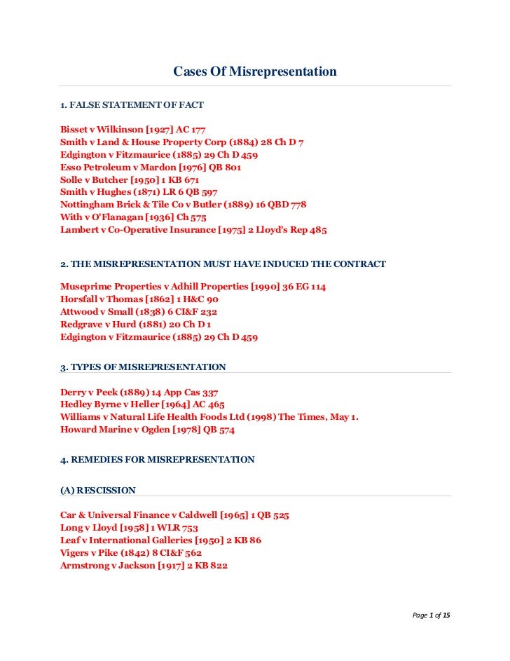 Misrepresentation case law image