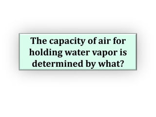 The capacity of air for
holding water vapor is
determined by what?

 