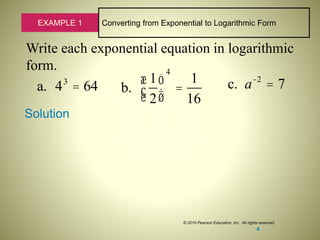 Lecture 11 sections 4.3-4.4 logarithmic functions | PPT