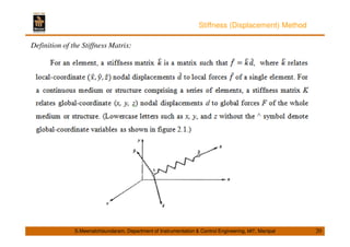Stiffness (Displacement) Method 
Definition of the Stiffness Matrix: 
S.Meenatchisundaram, Department of Instrumentation  Control Engineering, MIT, Manipal 20 
 