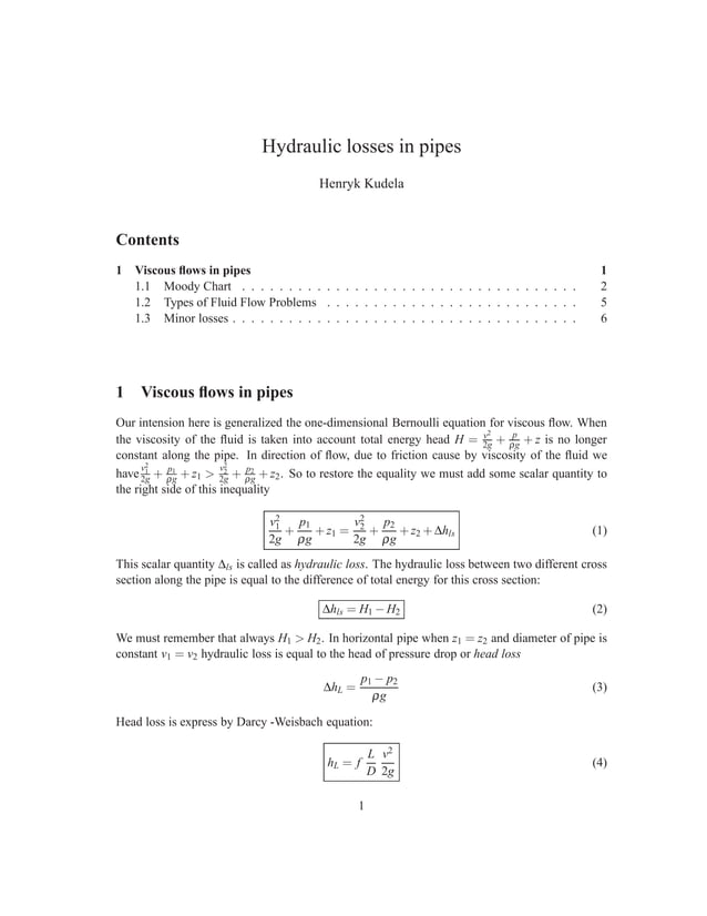 Hydraulic losses in pipe PDF