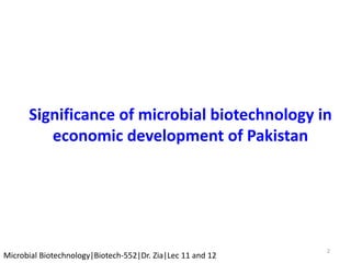 2
Microbial Biotechnology|Biotech-552|Dr. Zia|Lec 11 and 12
Significance of microbial biotechnology in
economic development of Pakistan
 