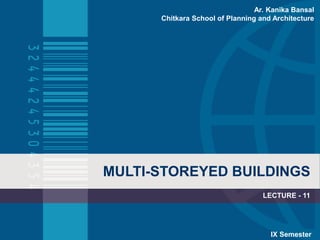 MULTI-STOREYED BUILDINGS
LECTURE - 11
IX Semester
Ar. Kanika Bansal
Chitkara School of Planning and Architecture
 