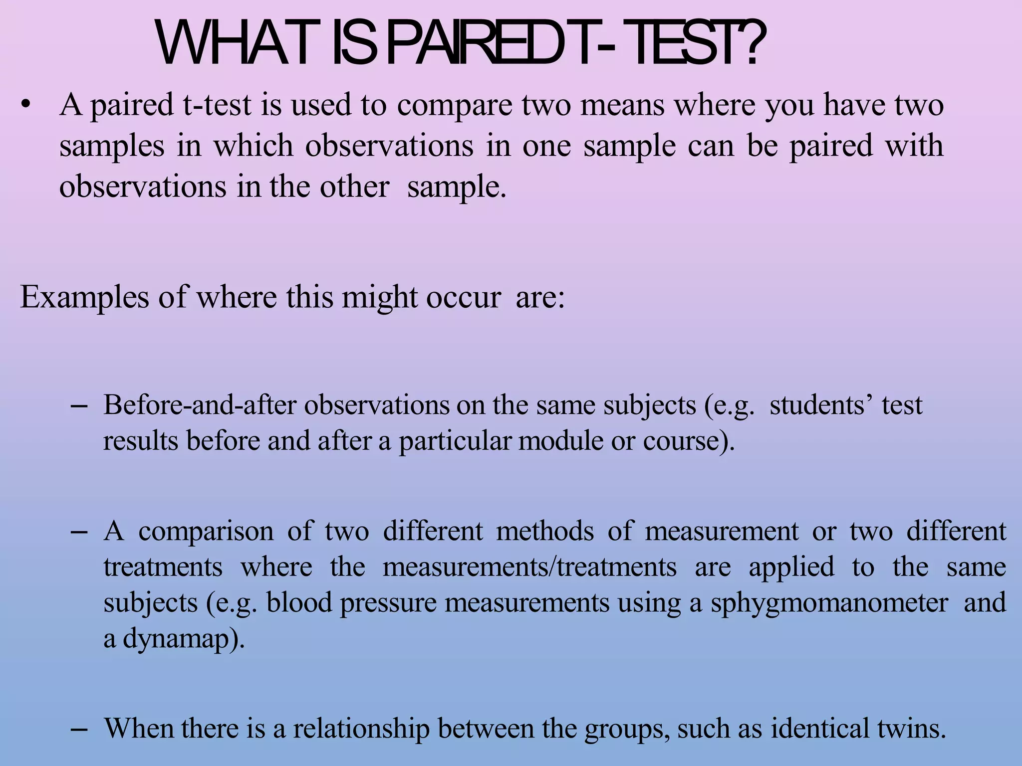 Lecture 11 Paired t test.pptx | Educational Assessment | Education