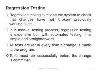 Lecture 11 Software Engineering Testing Slide | PDF
