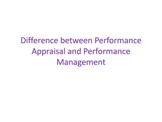 Difference between Performance
Appraisal and Performance
Management
 