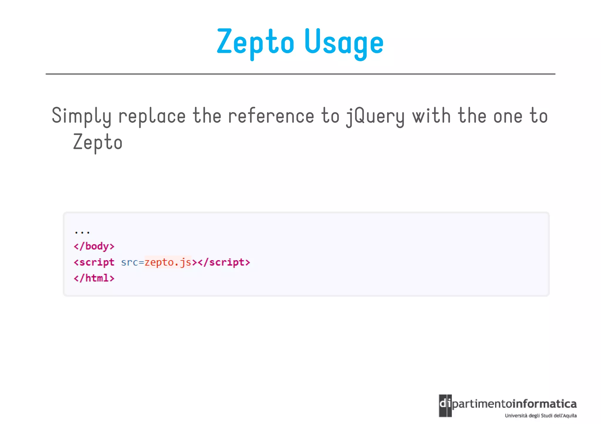 Zepto Usage

Simply replace the reference to jQuery with the one to
  Zepto
 