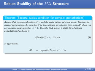 Robust Stability and Robust Performance Analysis and Synthesis | PDF