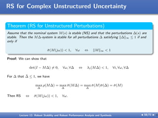 Robust Stability and Robust Performance Analysis and Synthesis | PDF