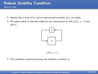 Robust Stability and Robust Performance Analysis and Synthesis | PDF