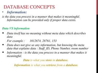 database design notes used to design the data and provide relations | PPT