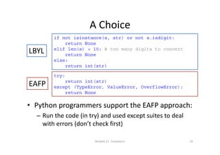 Return Exceptions Lecture 12 exceptions | PDF