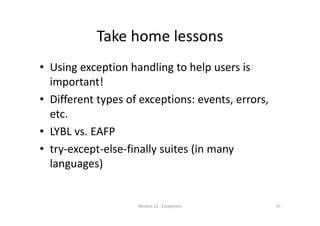 Take Exceptions Lecture 12 exceptions | PDF